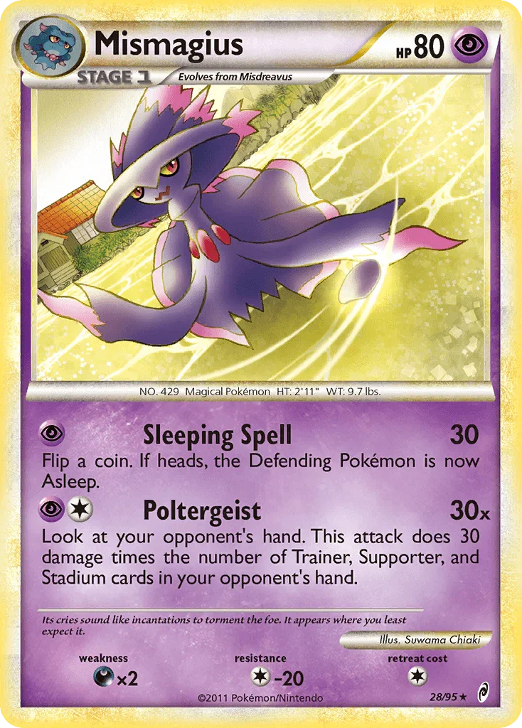 28, Colorless[-20], Darkness[×2], HeartGold & SoulSilver: Call of Legends, Normal, Psychic, Rare, Reverse Holofoil Mismagius (28/95) [HeartGold & SoulSilver: Call of Legends] - Trading Card World