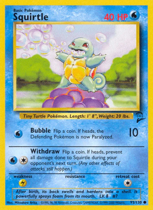 93, Base Set 2, Common, Lightning[×2], Normal, Water Squirtle (93/130) [Base Set 2] - Trading Card World