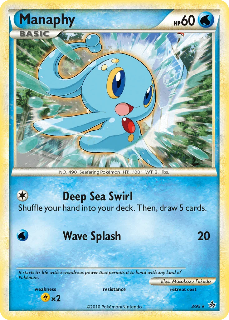 HeartGold & SoulSilver: Unleashed, Holo Rare, Holofoil, Lightning[×2], Reverse Holofoil, Water Manaphy (3/95) [HeartGold & SoulSilver: Unleashed] - Trading Card World