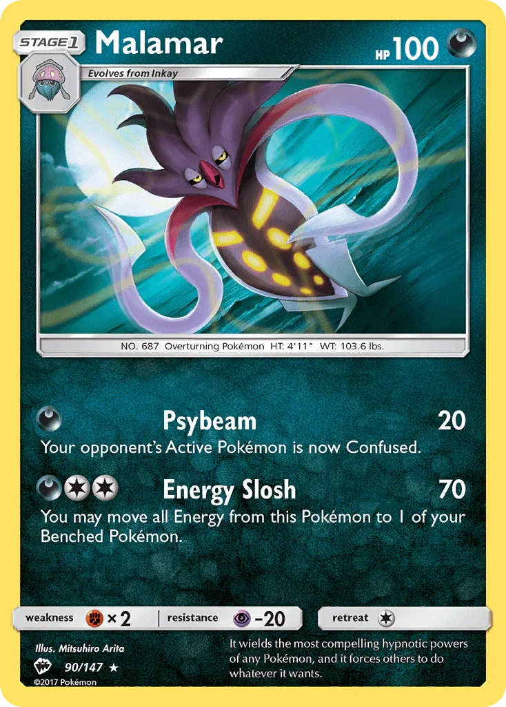 90, Darkness, Fighting[×2], Normal, Psychic[-20], Rare, Reverse Holofoil, Sun & Moon: Burning Shadows Malamar (90/147) [Sun & Moon: Burning Shadows] - Trading Card World