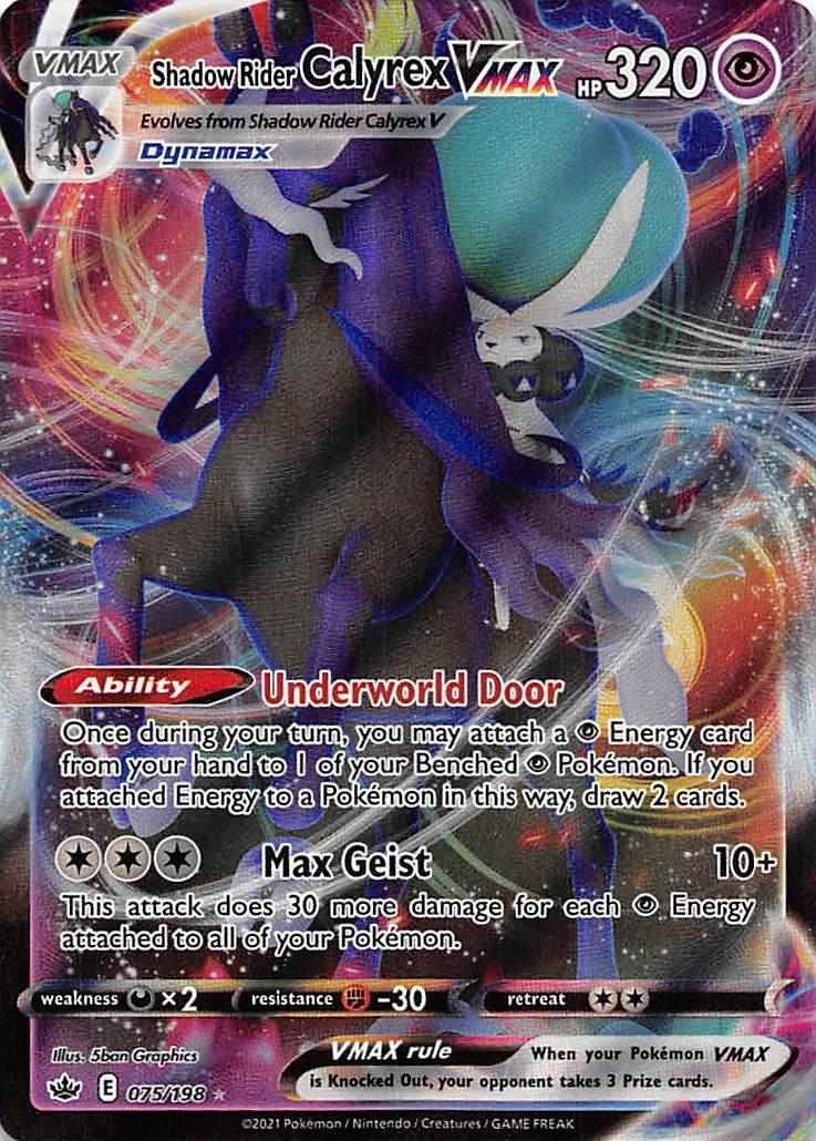 075, Darkness[×2], Fighting[-30], Holofoil, Psychic, Sword & Shield: Chilling Reign, Ultra Rare Shadow Rider Calyrex VMAX (075/198) [Sword & Shield: Chilling Reign] - Trading Card World