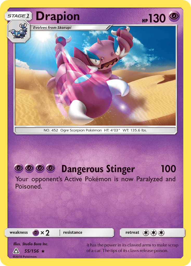 55, Normal, Psychic, Psychic[×2], Rare, Reverse Holofoil, Sun & Moon: Ultra Prism Drapion (55/156) [Sun & Moon: Ultra Prism] - Trading Card World