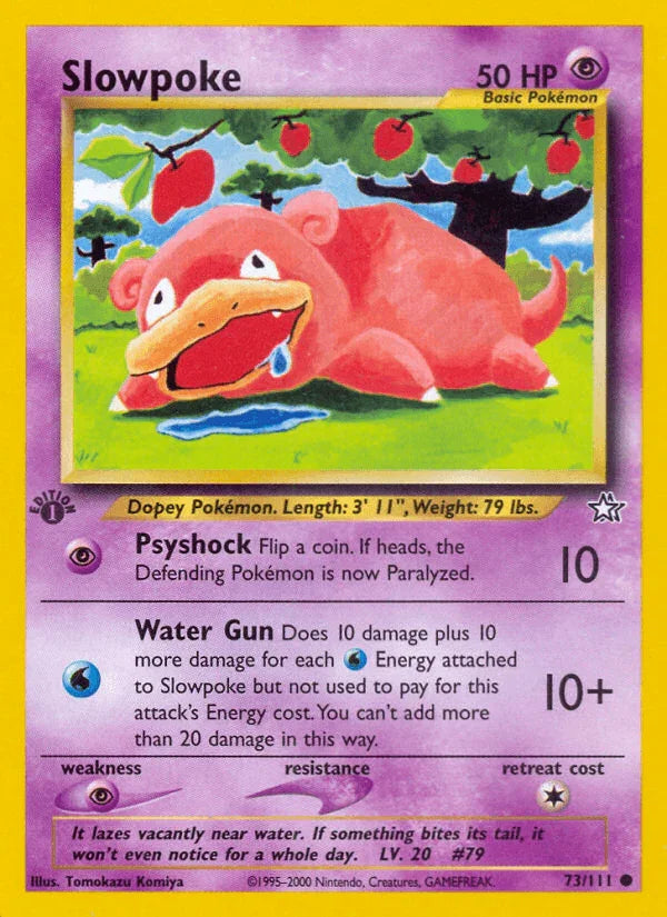 1st Edition Normal, 73, Common, Neo Genesis 1st Edition, Psychic, Psychic[×2] Slowpoke (73/111) [Neo Genesis 1st Edition] - Trading Card World