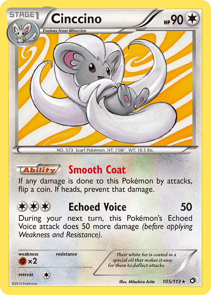 105, Black & White: Legendary Treasures, Colorless, Fighting[×2], Holo Rare, Holofoil, Reverse Holofoil Cinccino (105/113) [Black & White: Legendary Treasures] - Trading Card World