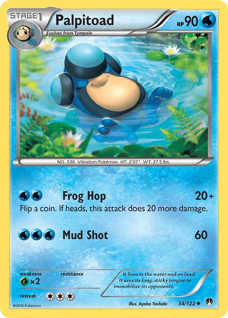 34, Grass[×2], Normal, Reverse Holofoil, Uncommon, Water, XY: BREAKpoint Palpitoad (34/122) [XY: BREAKpoint] - Trading Card World