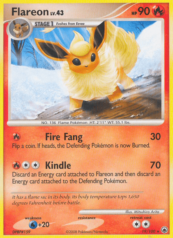 19, Diamond & Pearl: Majestic Dawn, Fire, Normal, Rare, Reverse Holofoil, Water[+20] Flareon (19/100) [Diamond & Pearl: Majestic Dawn] - Trading Card World