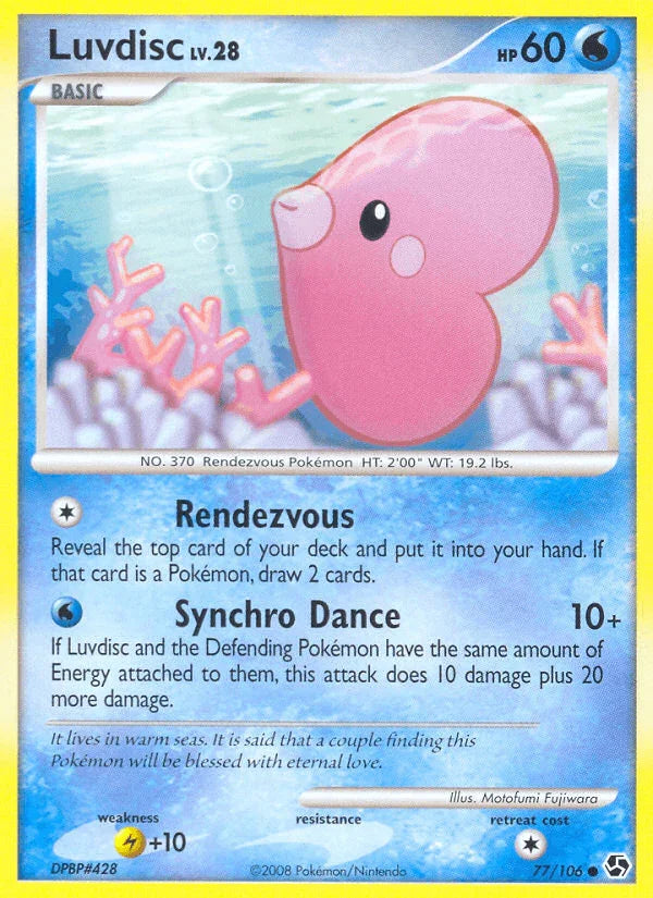 77, Common, Diamond & Pearl: Great Encounters, Lightning[+10], Normal, Reverse Holofoil, Water Luvdisc (77/106) [Diamond & Pearl: Great Encounters] - Trading Card World