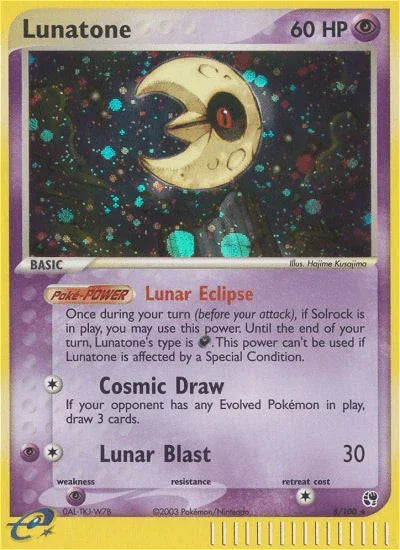 EX: Sandstorm, Holo Rare, Holofoil, Psychic, Psychic[×2], Reverse Holofoil Lunatone (8/100) [EX: Sandstorm] - Trading Card World