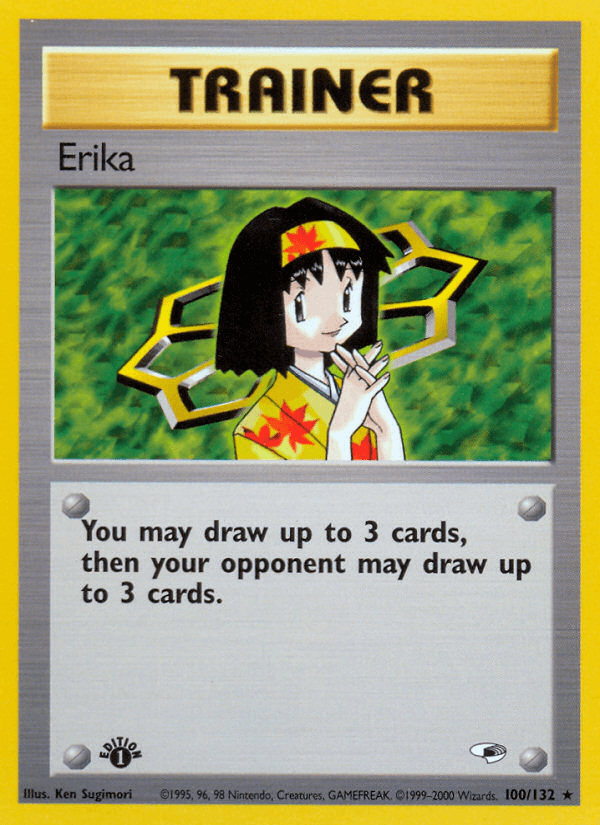 100, 1st Edition Normal, Gym Heroes 1st Edition, Item, Rare Erika (100/132) [Gym Heroes 1st Edition] - Trading Card World