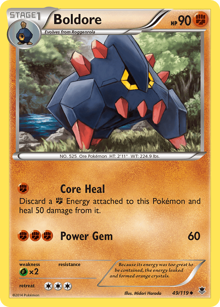 49, Fighting, Grass[×2], Normal, Reverse Holofoil, Uncommon, XY: Phantom Forces Boldore (49/119) [XY: Phantom Forces] - Trading Card World