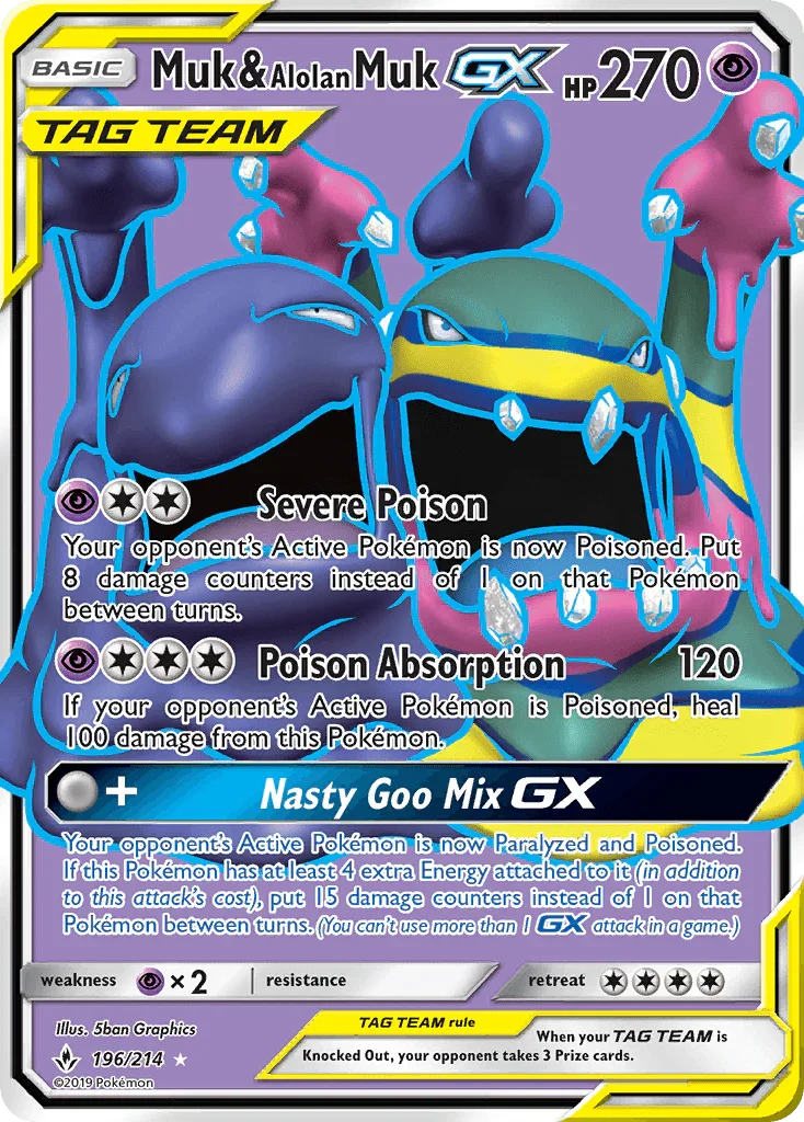 196, Holofoil, Psychic, Psychic[×2], Sun & Moon: Unbroken Bonds, Ultra Rare Muk & Alolan Muk GX (196/214) [Sun & Moon: Unbroken Bonds] - Trading Card World
