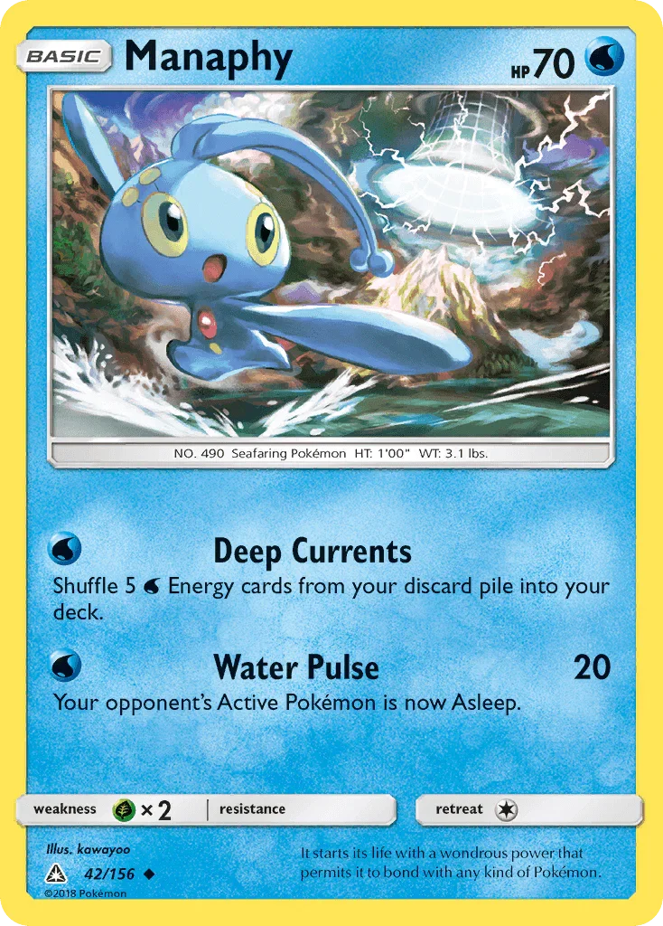 42, Grass[×2], Normal, Reverse Holofoil, Sun & Moon: Ultra Prism, Uncommon, Water Manaphy (42/156) [Sun & Moon: Ultra Prism] - Trading Card World