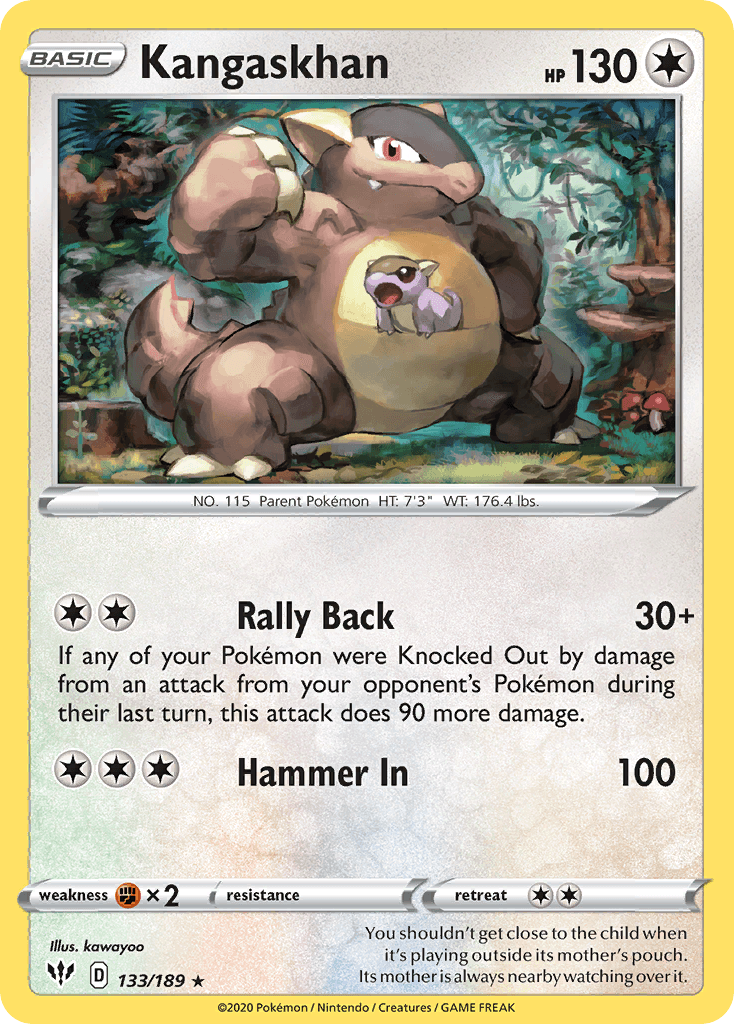 133, Colorless, Fighting[×2], Holo Rare, Holofoil, Reverse Holofoil, Sword & Shield: Darkness Ablaze Kangaskhan (133/189) [Sword & Shield: Darkness Ablaze] - Trading Card World