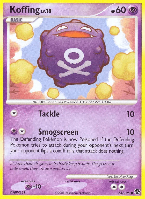 74, Common, Diamond & Pearl: Great Encounters, Normal, Psychic, Psychic[+10], Reverse Holofoil Koffing (74/106) [Diamond & Pearl: Great Encounters] - Trading Card World