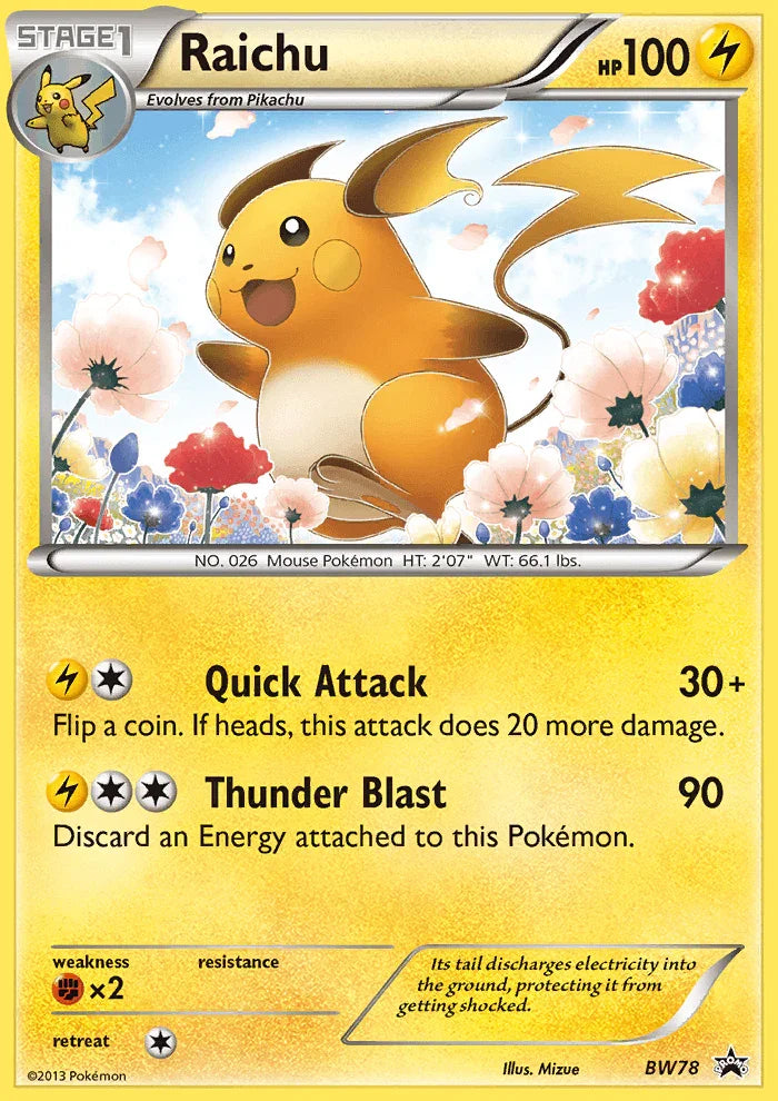 Black & White: Black Star Promos, Black Star Promo, BW78, Fighting[×2], Lightning, Normal Raichu (BW78) [Black & White: Black Star Promos] - Trading Card World