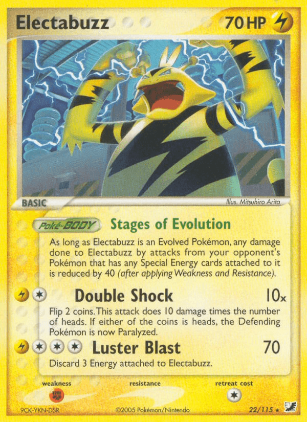 22, EX: Unseen Forces, Fighting[×2], Lightning, Normal, Rare Electabuzz (22/115) [EX: Unseen Forces] - Trading Card World