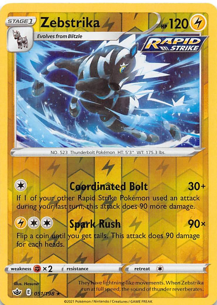 051, Fighting [x2], Lightning, Normal, Rare, Reverse Holofoil, Sword & Shield: Chilling Reign Zebstrika (051/198) [Sword & Shield: Chilling Reign] - Trading Card World