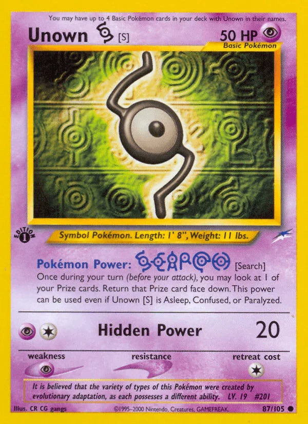 1st Edition Normal, 87, Common, Neo Destiny 1st Edition, Psychic, Psychic[×2] Unown [S] (87/105) [Neo Destiny 1st Edition] - Trading Card World