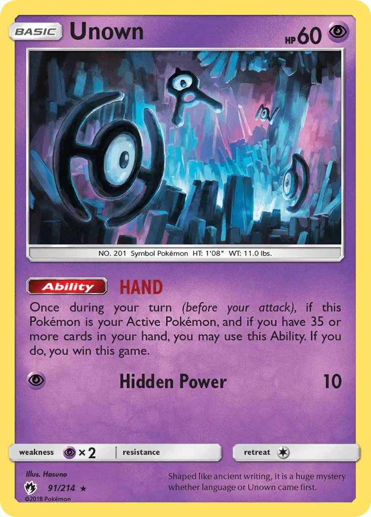91, Normal, Psychic, Psychic[×2], Rare, Reverse Holofoil, Sun & Moon: Lost Thunder Unown (91/214) [Sun & Moon: Lost Thunder] - Trading Card World
