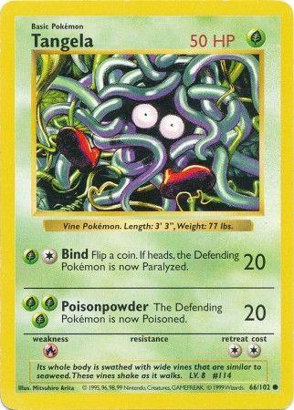 66, Base Set Shadowless Unlimited, Common, Fire[×2], Grass, Normal Tangela (66/102) [Base Set Shadowless Unlimited] - Trading Card World