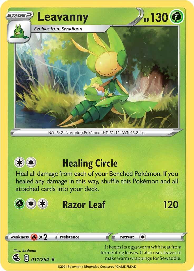 011, Fire [x2], Grass, Normal, Rare, Reverse Holofoil, Sword & Shield: Fusion Strike Leavanny (011/264) [Sword & Shield: Fusion Strike] - Trading Card World