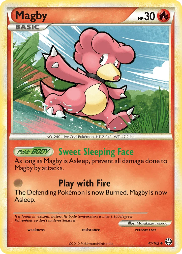 41, Fire, HeartGold & SoulSilver: Triumphant, Normal, Reverse Holofoil, Uncommon Magby (41/102) [HeartGold & SoulSilver: Triumphant] - Trading Card World