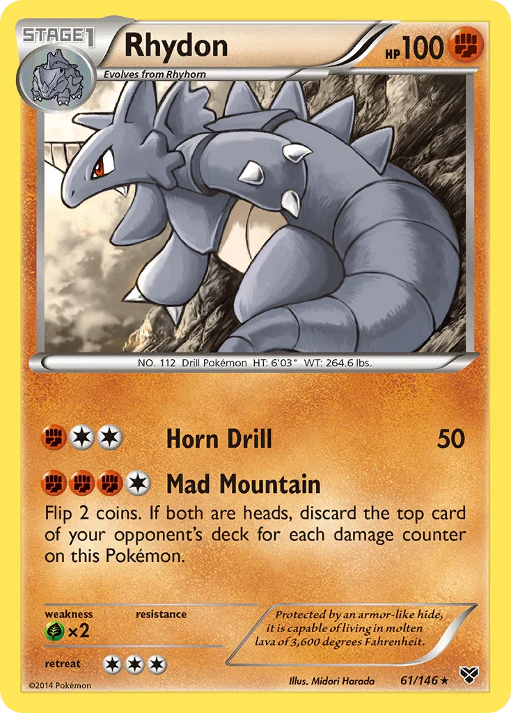 61, Fighting, Grass[×2], Normal, Rare, Reverse Holofoil, XY: Base Set Rhydon (61/146) [XY: Base Set] - Trading Card World