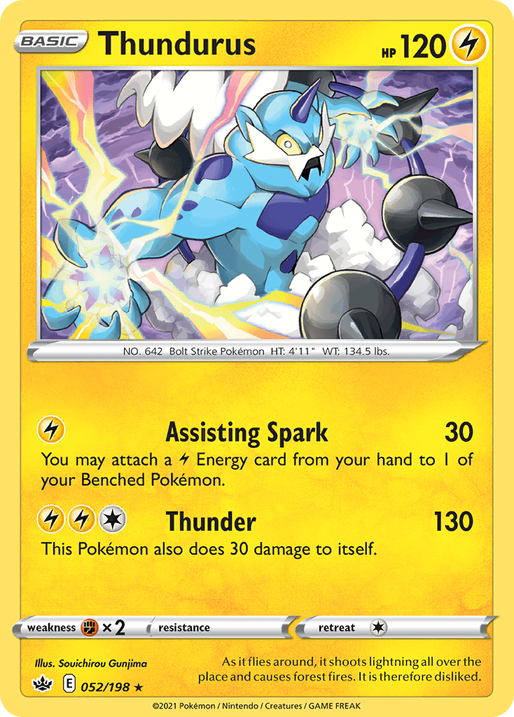 052, Fighting [x2], Lightning, Normal, Rare, Sword & Shield: Chilling Reign Thundurus (052/198) (Theme Deck Exclusive) [Sword & Shield: Chilling Reign] - Trading Card World