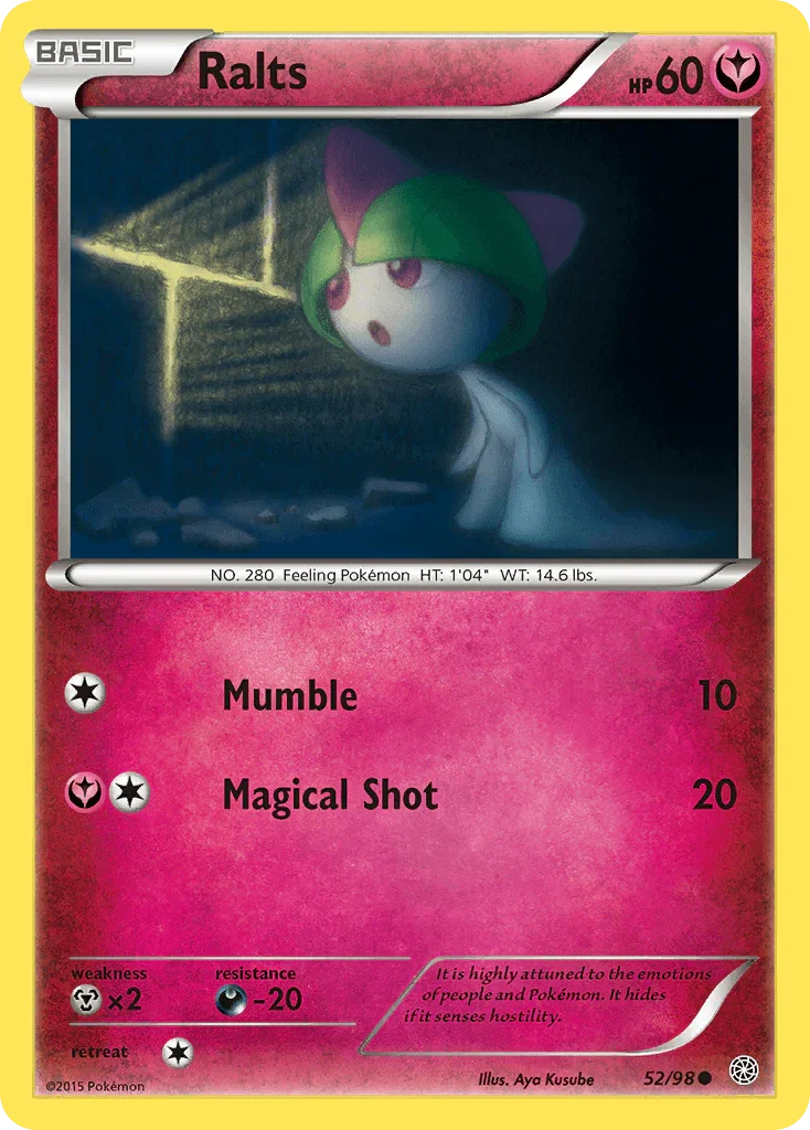 52, Common, Darkness[-20], Fairy, Metal[×2], Normal, Reverse Holofoil, XY: Ancient Origins Ralts (52/98) [XY: Ancient Origins] - Trading Card World