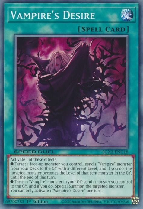 1st Edition, Common, Normal Spell, Speed Duel GX: Duelists of Shadows, Spell Vampire's Desire [SGX3-ENC18] Common - Trading Card World