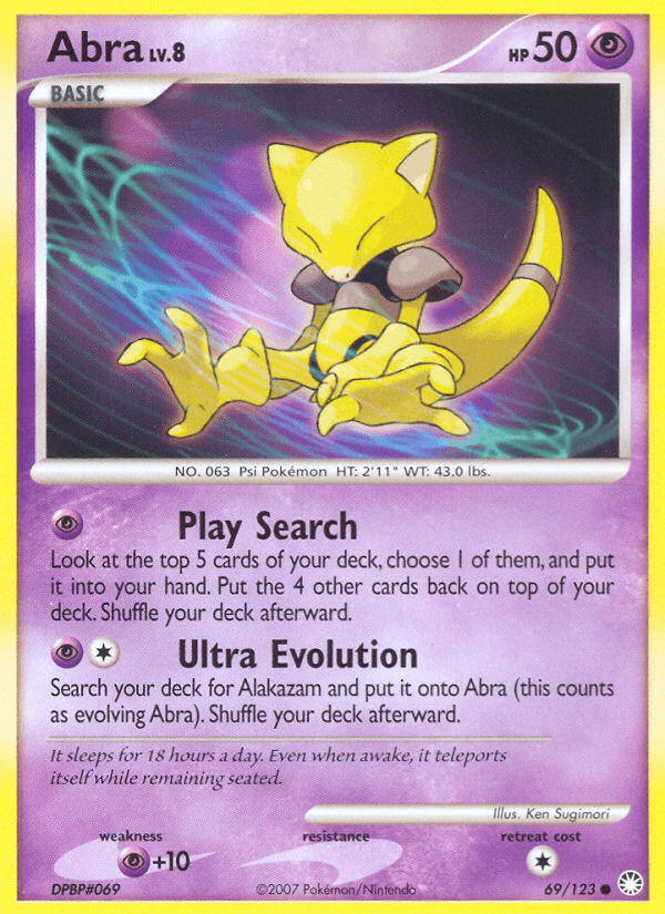 69, Common, Diamond & Pearl: Mysterious Treasures, Normal, Psychic, Psychic[+10], Reverse Holofoil Abra (69/123) [Diamond & Pearl: Mysterious Treasures] - Trading Card World