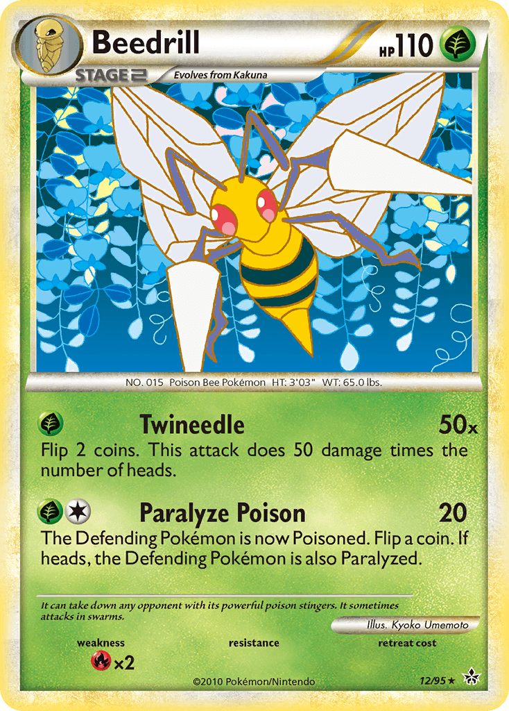 12, Fire[×2], Grass, HeartGold & SoulSilver: Unleashed, Normal, Rare, Reverse Holofoil Beedrill (12/95) [HeartGold & SoulSilver: Unleashed] - Trading Card World