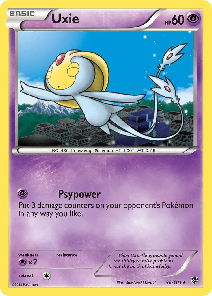 36, Black & White: Plasma Blast, Normal, Psychic, Psychic[×2], Rare, Reverse Holofoil Uxie (36/101) [Black & White: Plasma Blast] - Trading Card World