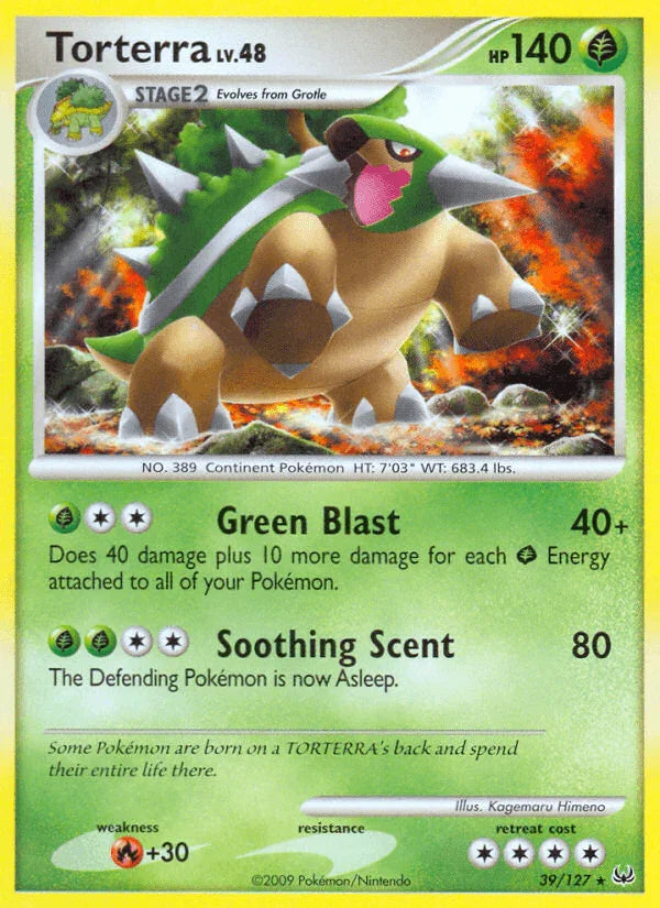 39, Fire[+30], Grass, Normal, Platinum: Base Set, Rare, Reverse Holofoil Torterra (39/127) [Platinum: Base Set] - Trading Card World