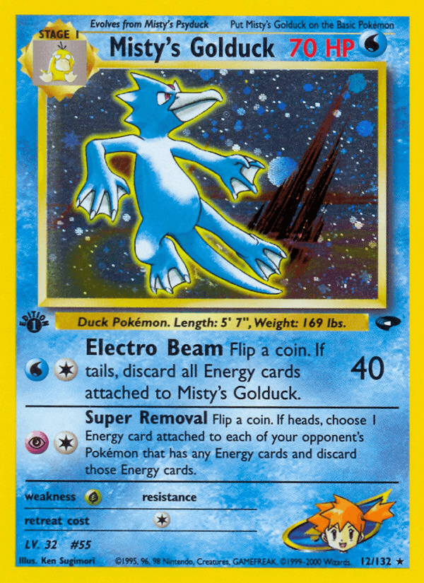 12, 1st Edition Holofoil, Grass[×2], Gym Challenge 1st Edition, Holo Rare, Water Misty's Golduck (12/132) [Gym Challenge 1st Edition] - Trading Card World