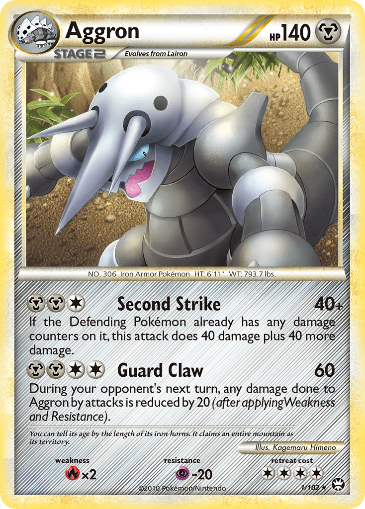 Fire[×2], HeartGold & SoulSilver: Triumphant, Holo Rare, Holofoil, Metal, Psychic[-20], Reverse Holofoil Aggron (1/102) [HeartGold & SoulSilver: Triumphant] - Trading Card World