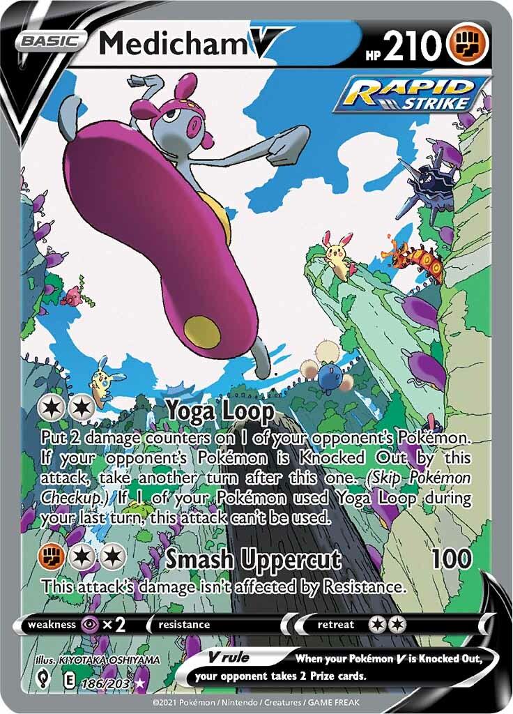 186, Fighting, Holofoil, Psychic [x2], Sword & Shield: Evolving Skies, Ultra Rare Medicham V (186/203) [Sword & Shield: Evolving Skies] - Trading Card World