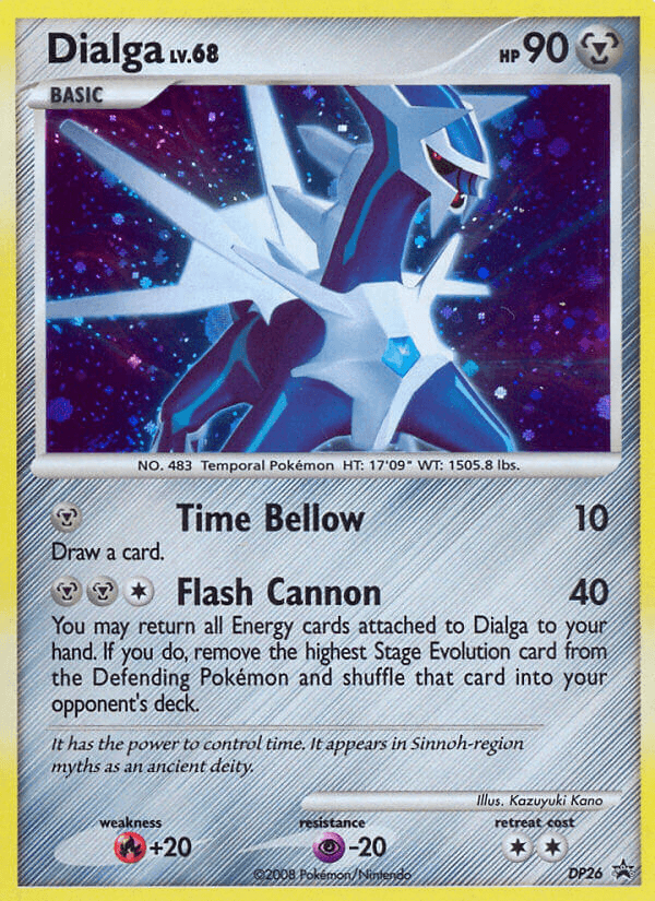 Black Star Promo, Diamond & Pearl: Black Star Promos, DP26, Fire[+20], Holofoil, Metal, Psychic[-20] Dialga (DP26) [Diamond & Pearl: Black Star Promos] - Trading Card World