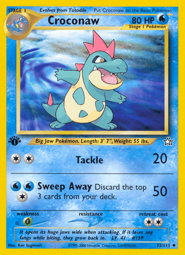 1st Edition Normal, 32, Grass[×2], Neo Genesis 1st Edition, Uncommon, Water Croconaw (32/111) [Neo Genesis 1st Edition] - Trading Card World