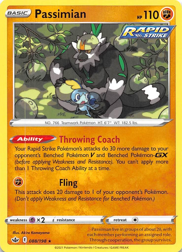 088, Fighting, Normal, Psychic[×2], Rare, Reverse Holofoil, Sword & Shield: Chilling Reign Passimian (088/198) [Sword & Shield: Chilling Reign] - Trading Card World