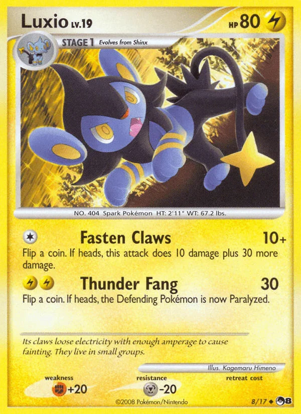 Fighting[+20], Holofoil, Lightning, Metal[-20], noPrice, Normal, POP Series 8, Reverse Holofoil, Uncommon Luxio (8/17) [POP Series 8] - Trading Card World