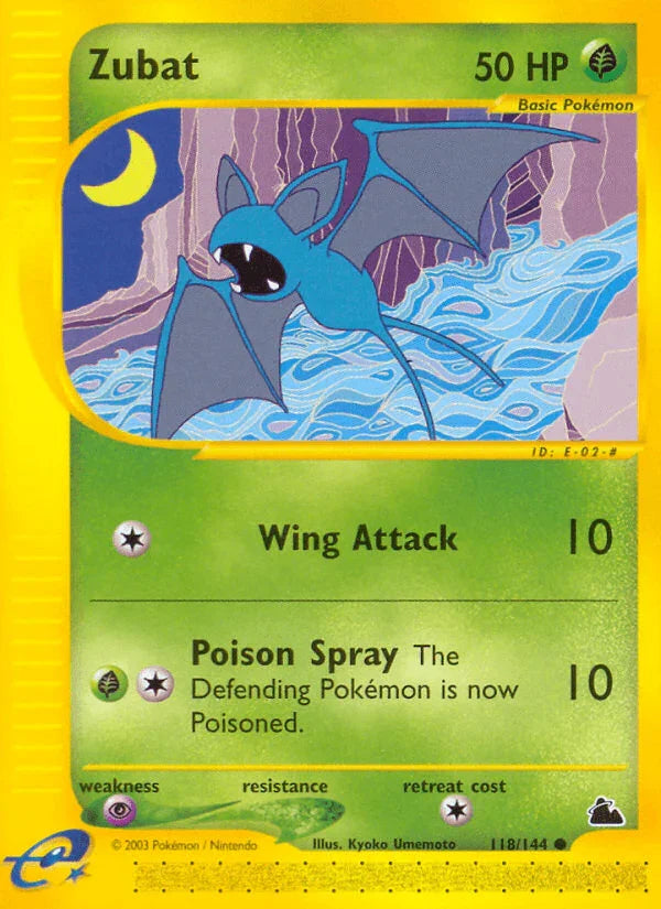 118, Common, Grass, Normal, Psychic[×2], Reverse Holofoil, Skyridge Zubat (118/144) [Skyridge] - Trading Card World