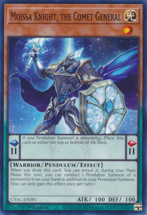 1st Edition, Common, Cyberstorm Access, Light, Pendulum/Effect Monster, Warrior Moissa Knight, the Comet General [CYAC-EN081] Common - Trading Card World