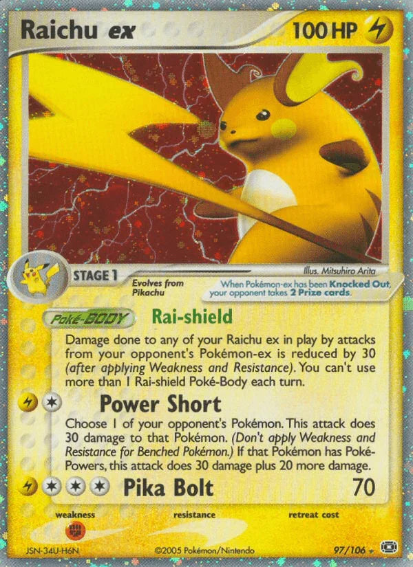 97, EX: Emerald, Fighting[×2], Holofoil, Lightning, Ultra Rare Raichu ex (97/106) [EX: Emerald] - Trading Card World