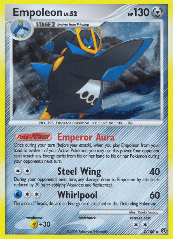 Diamond & Pearl: Stormfront, Holo Rare, Holofoil, Lightning[+30], Metal, Reverse Holofoil Empoleon (2/100) [Diamond & Pearl: Stormfront] - Trading Card World