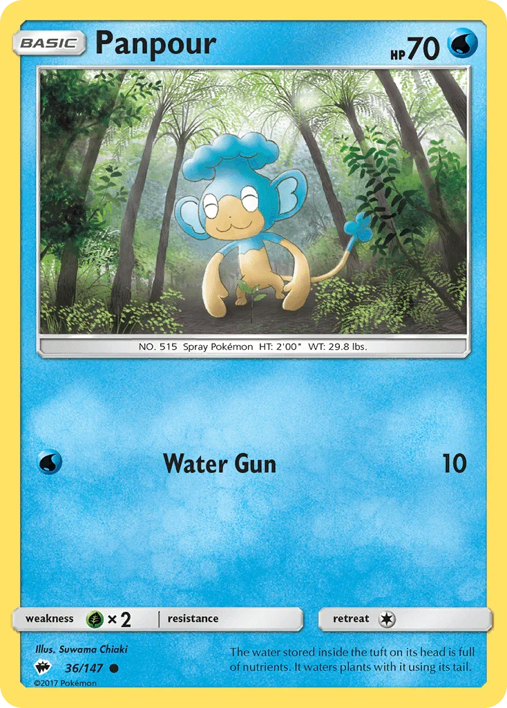 36, Common, Grass[×2], Normal, Reverse Holofoil, Sun & Moon: Burning Shadows, Water Panpour (36/147) [Sun & Moon: Burning Shadows] - Trading Card World