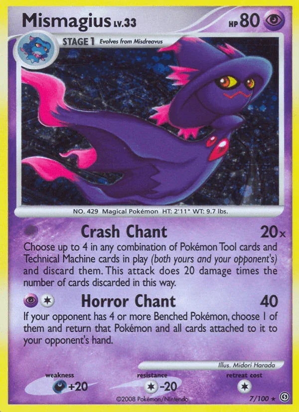 Colorless[-20], Darkness[+20], Diamond & Pearl: Stormfront, Holo Rare, Holofoil, Psychic, Reverse Holofoil Mismagius (7/100) [Diamond & Pearl: Stormfront] - Trading Card World