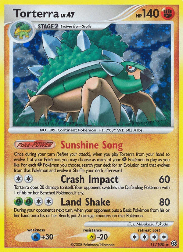 11, Diamond & Pearl: Stormfront, Fighting, Holo Rare, Holofoil, Lightning[-20], Reverse Holofoil, Water[+30] Torterra (11/100) [Diamond & Pearl: Stormfront] - Trading Card World