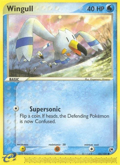 84, Common, EX: Sandstorm, Fighting[-30], Lightning[×2], Normal, Reverse Holofoil, Water Wingull (84/100) [EX: Sandstorm] - Trading Card World