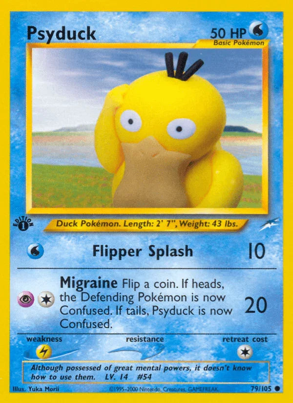 1st Edition Normal, 79, Common, Lightning[×2], Neo Destiny 1st Edition, Water Psyduck (79/105) [Neo Destiny 1st Edition] - Trading Card World
